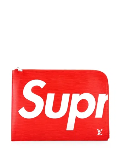 Pre-owned Louis Vuitton Pochette Jour Limited Edition Supreme Epi Leather Gm Clutch Bag In Red