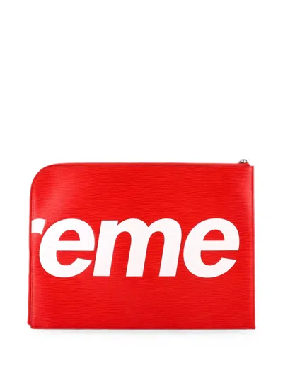 Pre-owned Louis Vuitton Pochette Jour Limited Edition Supreme Epi Leather Gm Clutch Bag In Red