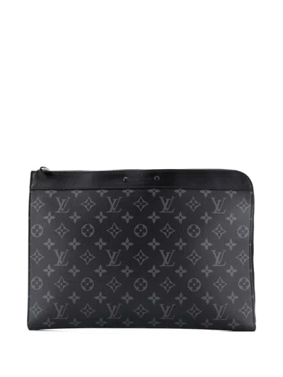 Pre-owned Louis Vuitton Pochette Jour Monogram Eclipse Canvas Gm Clutch Bag In Black
