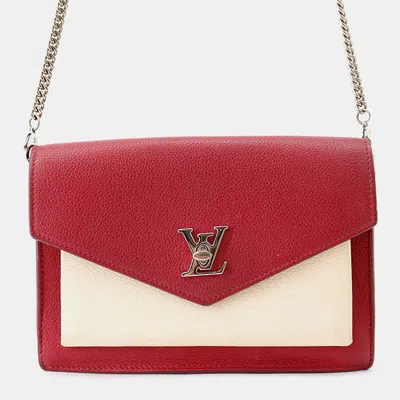 Pre-owned Louis Vuitton Pochette Lockme Chain Bb Lie De Vin Etain Creme Grained Calfskin Leather Wallet On Chain Bag In Cream