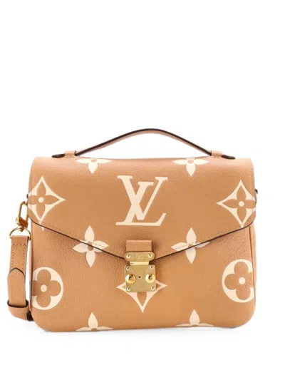 Pre-owned Louis Vuitton Pochette Metis Bicolor Monogram Empreinte Giant Crossbody Bag In Brown