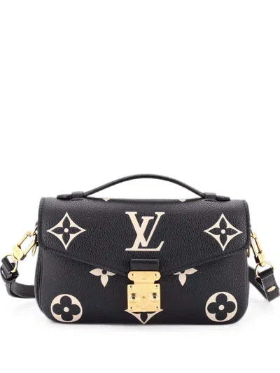 Pre-owned Louis Vuitton Pochette Metis Bicolor Monogram Empreinte Giant East West Shoulder Bag In Black