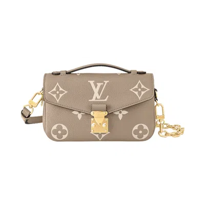 Pre-owned Louis Vuitton Pochette Metis East West 'tourterelle Gray/cream Monogram Embossed Empreinte Cowhide L In Brown