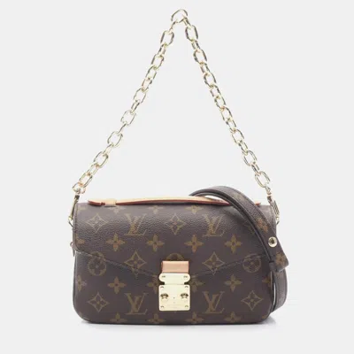 Pre-owned Louis Vuitton Pochette Metis Ew Monogram Brown Coated Canvas Leather Handbag