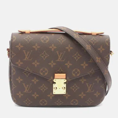 Pre-owned Louis Vuitton Pochette Metis Mm Monogram Handbag Coated Canvas Leather Brown