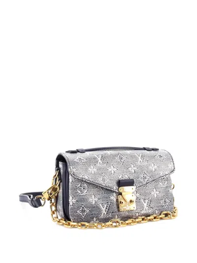 Pre-owned Louis Vuitton Pochette Metis Monoglam Jacquard Canvas East West Shoulder Bag In Blue