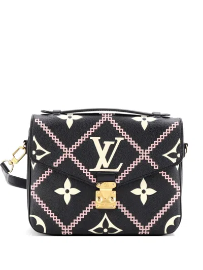 Pre-owned Louis Vuitton Pochette Metis Monogram Empreinte Giant Broderies Crossbody Bag In Black