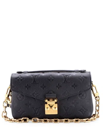 Pre-owned Louis Vuitton Pochette Metis Monogram Empreinte Leather East West Crossbody Bag In Black