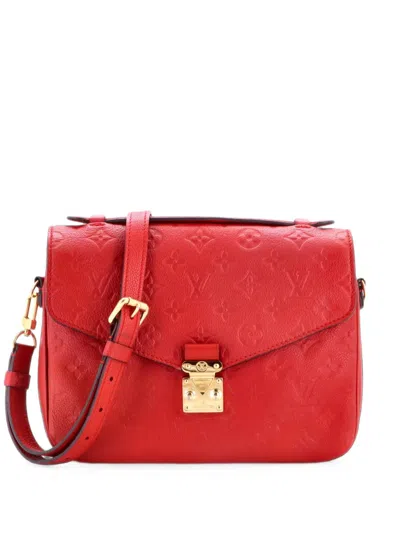Pre-owned Louis Vuitton Pochette Metis Monogram Empreinte Leather East West Crossbody Bag In Red