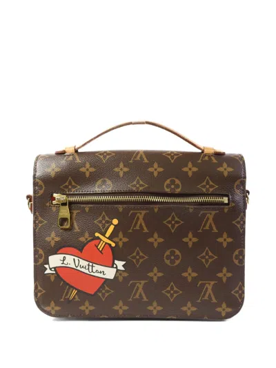 Pre-owned Louis Vuitton Pochette Metis Monogram Patches Satchel Bag In Brown