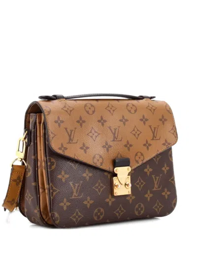 Pre-owned Louis Vuitton Pochette Metis Reverse Monogram Canvas Crossbody Bag In Brown