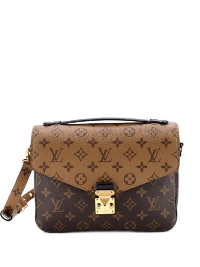 Pre-owned Louis Vuitton Pochette Metis Reverse Monogram Canvas Crossbody Bag In Brown