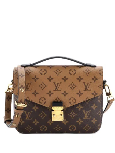Pre-owned Louis Vuitton Pochette Metis Reverse Monogram Canvas Crossbody Bag In Brown