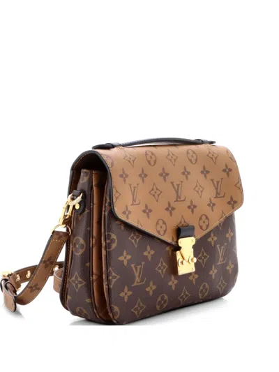 Pre-owned Louis Vuitton Pochette Metis Reverse Monogram Canvas Crossbody Bag In Brown