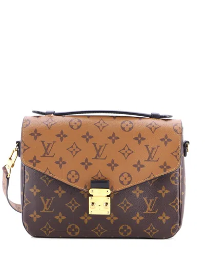 Pre-owned Louis Vuitton Pochette Metis Reverse Monogram Canvas Crossbody Bag In Brown