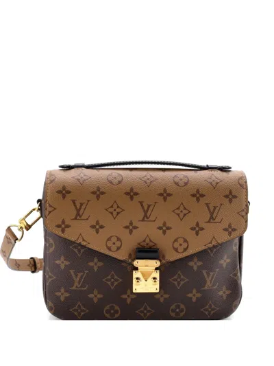 Pre-owned Louis Vuitton Pochette Metis Reverse Monogram Canvas Crossbody Bag In Brown