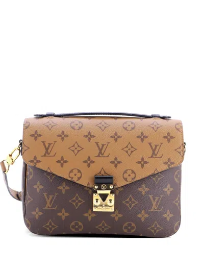 Pre-owned Louis Vuitton Pochette Metis Reverse Monogram Canvas Crossbody Bag In Brown