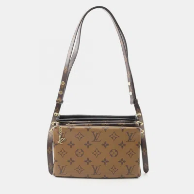 Pre-owned Louis Vuitton Pochette Shoulder Bag Coated Canvas Lamb Leather Monogram Reverse Black Brown