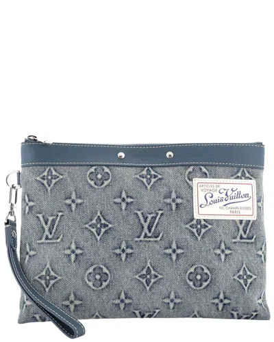 Pre-owned Louis Vuitton Pochette To Go Monogram Washed Denim (authentic Pre-loved)