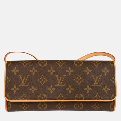 Pre-owned Louis Vuitton Pochette Twin Gm Monogram Canvas Crossbody Bag In Brown