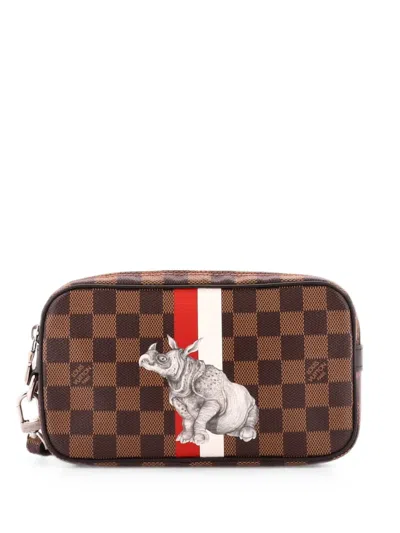 Pre-owned Louis Vuitton Pochette Volga Limited Edition Chapman Savane Damier Clutch Bag In Brown