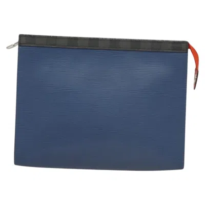 Pre-owned Louis Vuitton Pochette Voyage Blue Leather Clutch Bag ()