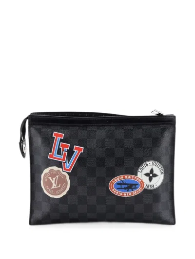 Pre-owned Louis Vuitton Pochette Voyage Limited Edition Damier Graphite Lv League Mm Pouch In Black