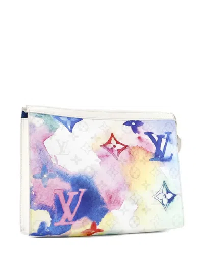 Pre-owned Louis Vuitton Pochette Voyage Limited Edition Monogram Watercolor Canvas Mm Clutch Bag