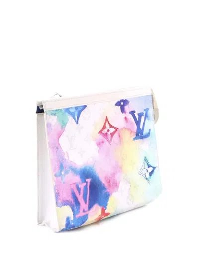 Pre-owned Louis Vuitton Pochette Voyage Limited Edition Monogram Watercolor Canvas Mm Clutch Bag In Multi