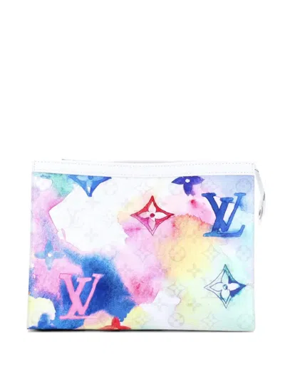 Pre-owned Louis Vuitton Pochette Voyage Limited Edition Monogram Watercolor Canvas Mm Clutch Bag In Multi