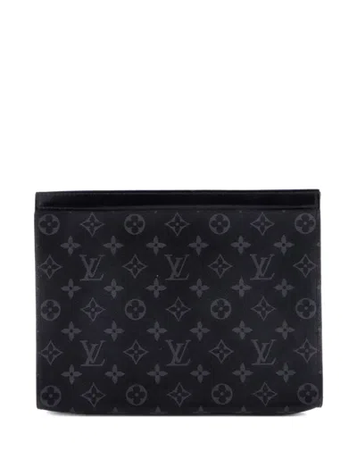 Pre-owned Louis Vuitton Pochette Voyage Monogram Eclipse Canvas Mm Clutch Bag In Black
