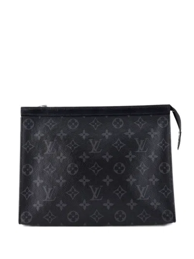 Pre-owned Louis Vuitton Pochette Voyage Monogram Eclipse Canvas Mm Clutch Bag In Black