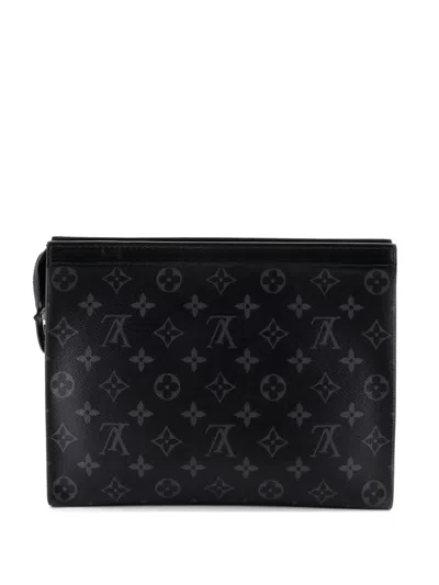 Pre-owned Louis Vuitton Pochette Voyage Monogram Eclipse Canvas Mm Clutch Bag In Black