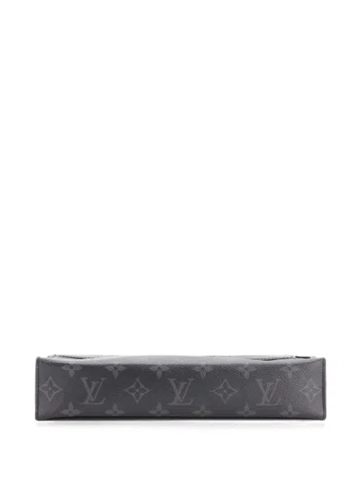 Pre-owned Louis Vuitton Pochette Voyage Monogram Eclipse Canvas Mm Clutch Bag In Black