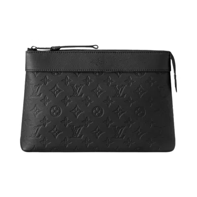 Pre-owned Louis Vuitton Pochette Voyage Souple 'black Monogram Shadow Calf Leather' | Men's Size Onesize