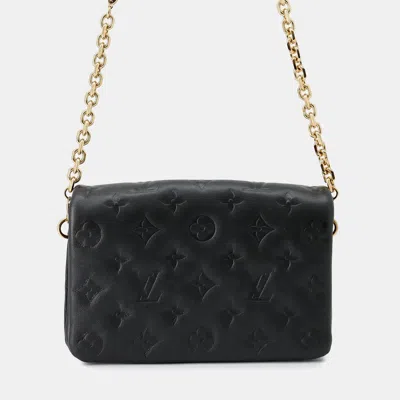 Pre-owned Louis Vuitton Pochettecoussin Noirm80742 Lamb Leather Monogram Pattern In Black