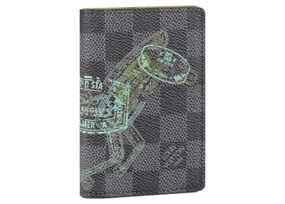 Pre-owned Louis Vuitton Pocket Organizer Damier Graphite Stamps In Black