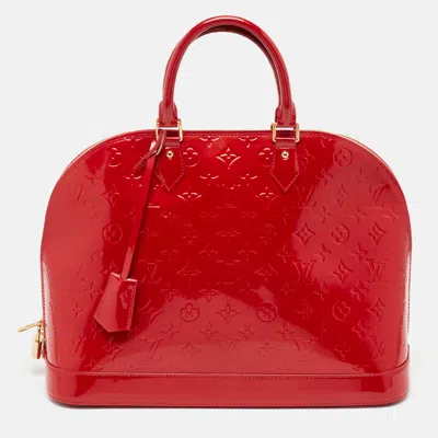 Pre-owned Louis Vuitton Pomme D'amour Monogram Vernis Alma Gm Bag In Red