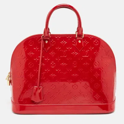 Pre-owned Louis Vuitton Pomme D'amour Monogram Vernis Alma Gm Bag In Red