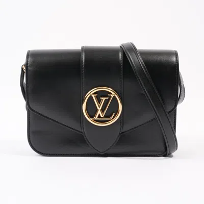 Pre-owned Louis Vuitton Pont 9 Calfskin Leather Shoulder Bag In Black