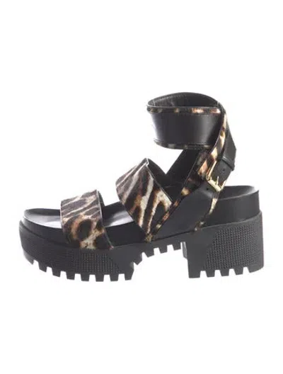 Pre-owned Louis Vuitton Ponyhair Animal Print Gladiator Sandals In Brown