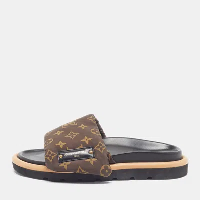 Pre-owned Louis Vuitton Pool Pillow Size 39 Brown Monogram Nylon Slide Sandals