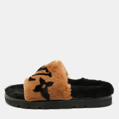 Pre-owned Louis Vuitton Pool Pillow Size 42 Brown Monogram Shearling Slide Sandals