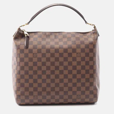 Pre-owned Louis Vuitton Port Perro Pm Shoulder Bag Damier Canvas Ebene In Brown