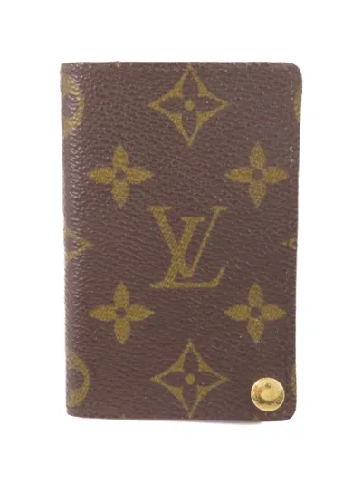 Pre-owned Louis Vuitton Porte Cartes Credit Pression Monogram Canvas Card Holder In Brown