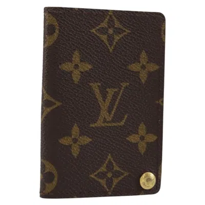 Pre-owned Louis Vuitton Porte Cartes Pression Card Case Monogram Canvas Brown Canvas Card Holders Accessory (p