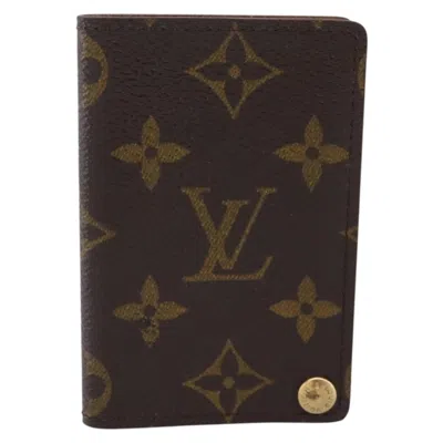 Pre-owned Louis Vuitton Porte Cartes Pression Card Case Monogram Canvas Brown Canvas Card Holders Accessory (p