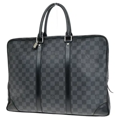 Pre-owned Louis Vuitton Porte Documents Voyage Black Canvas Backpack Bag ()