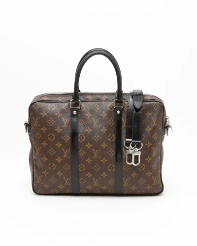 Pre-owned Louis Vuitton Porte Documents Voyage Monogram Macassar Briefcase In Brown