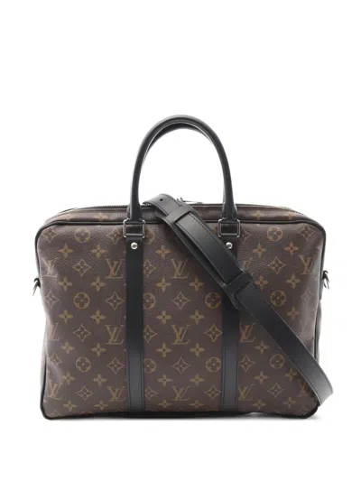 Pre-owned Louis Vuitton Porte Documents Voyage Pm Briefcase In Brown